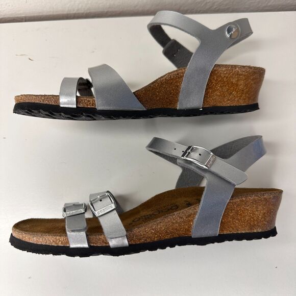 Papillio by Birkenstock Lana Wedge Sandal Size 38 / US 7 Silver Metallic - Picture 8 of 8